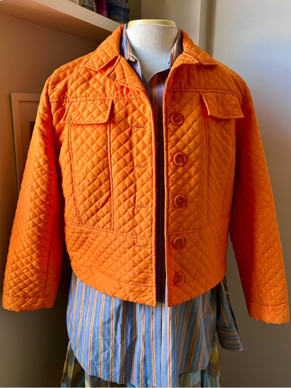 Harvé Benard quilted orange jacket